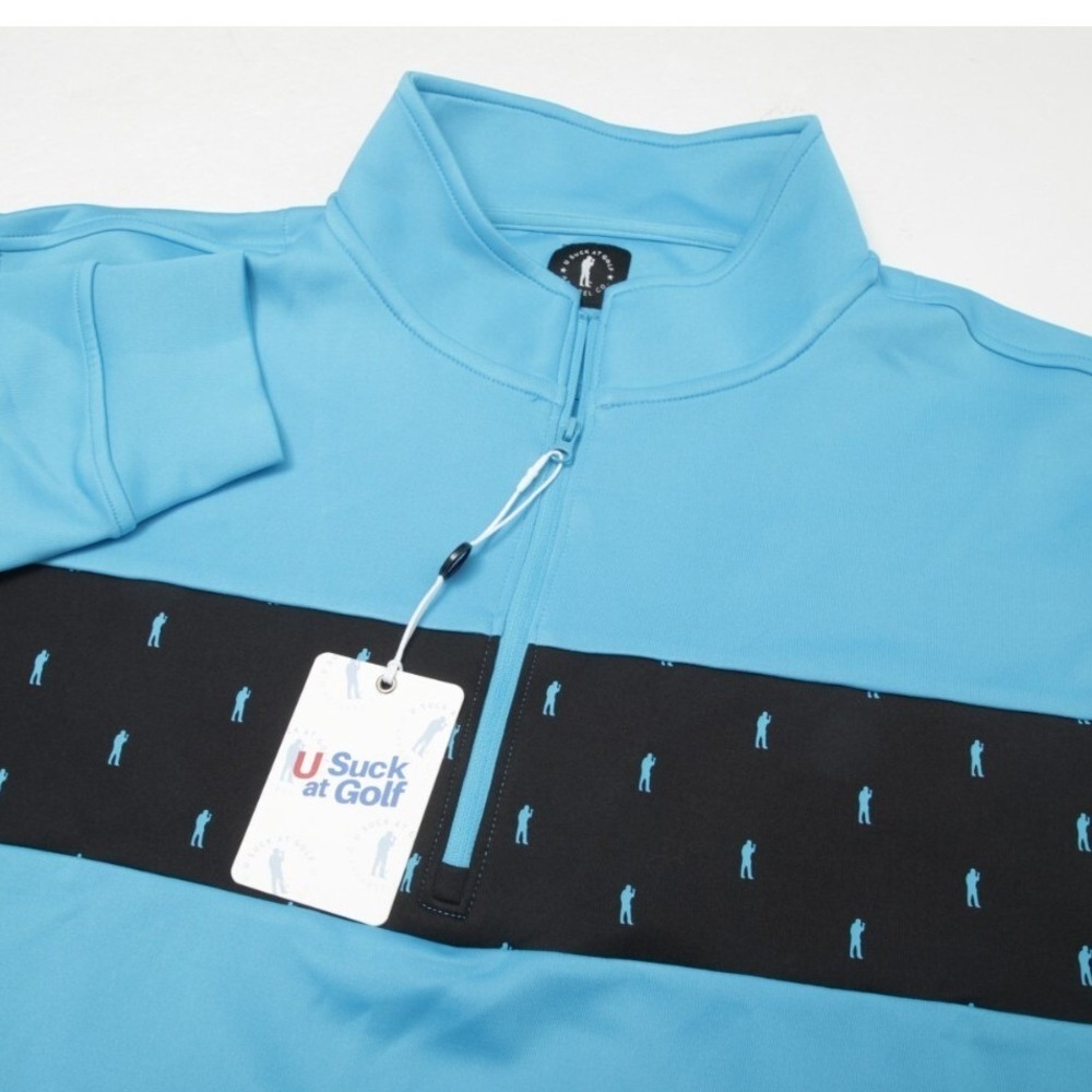 U Suck at Golf Mens XL Quarter Zip Pullover Blue Black Golfer Z18-X NWT